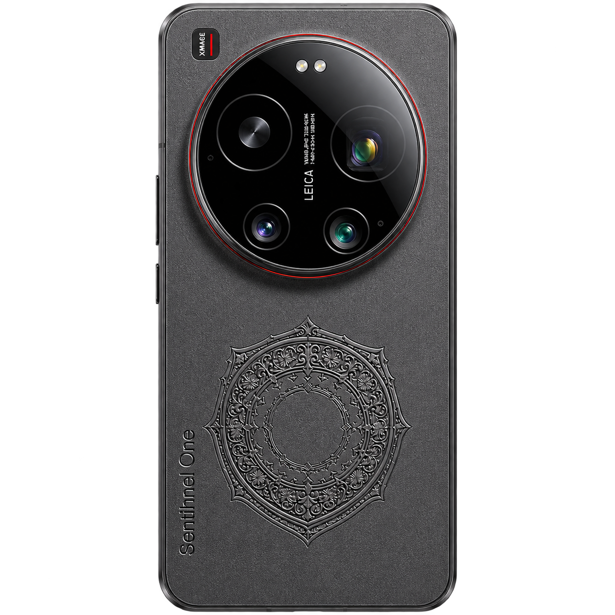 Sentihnel One concept smartphone rear view with engraved Sentihnel crest